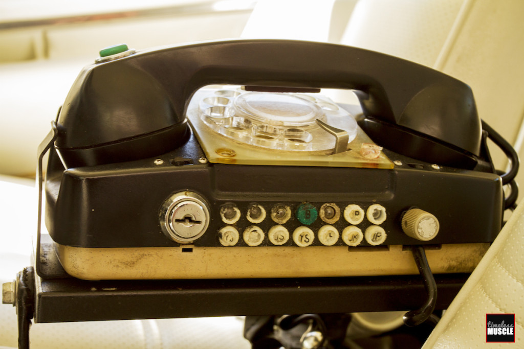  There was no texting in 1972, but we suspect trying to dial on a rotary-dial phone was equally as distracting. Perhaps the key lock used the ignition key to prevent this. Despite its ancient looks, this was state-of-the-art for 1972. The phone is an Automatic Electric unit that later became GTE which morphed into today’s Verizon. The phone transmitted on the airwaves via the old Bell System, and Symetrics of Florida supplied the entire phone system.
